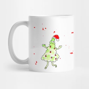 Christmas tree in Santa Claus hat,  xmas, holiday. Watercolor illustration on a winter theme, congratulations Mug